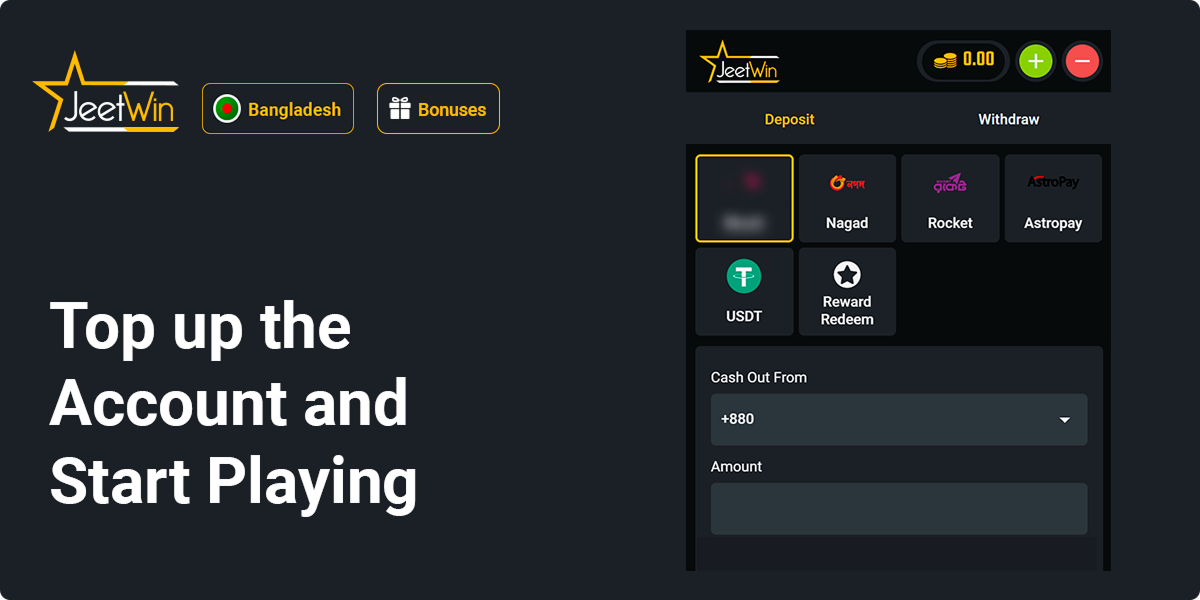 Choose the Jeetwin Bonus, top up your account and start playing