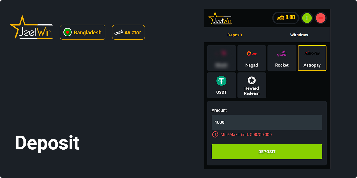 Deposit amount of money you want to spend at Jeetwin Aviator