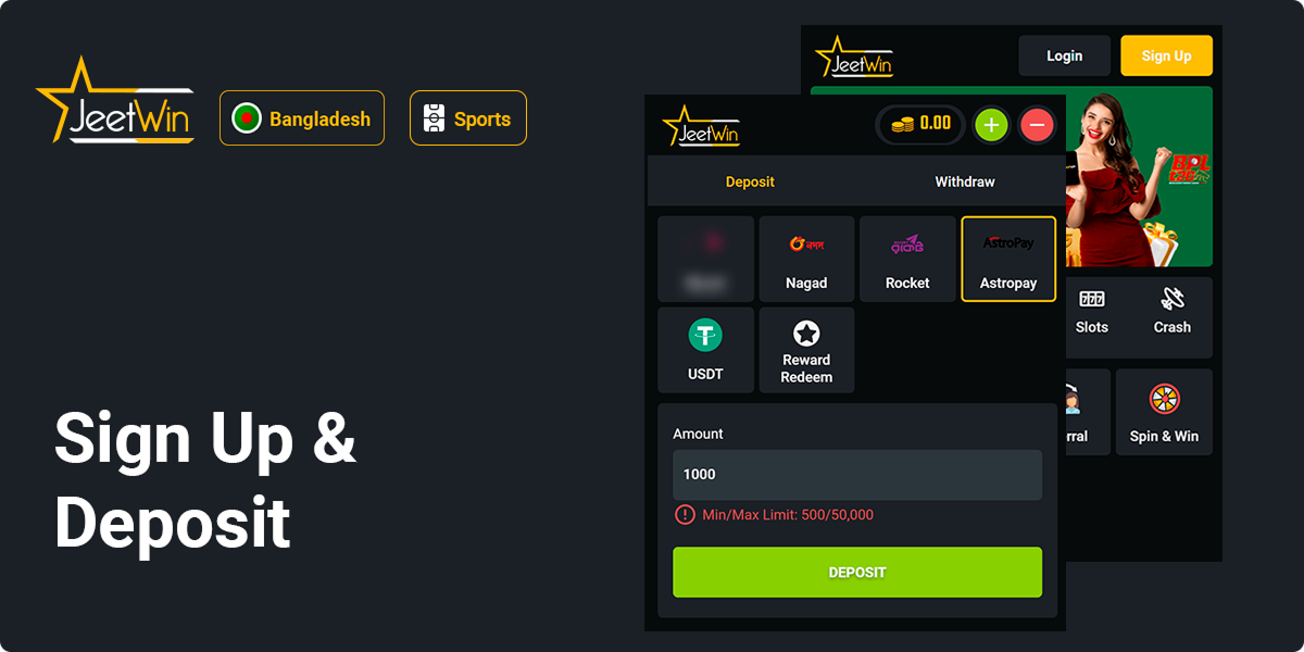 Sign Up and Deposit Money on Jeetwin to start sport betting