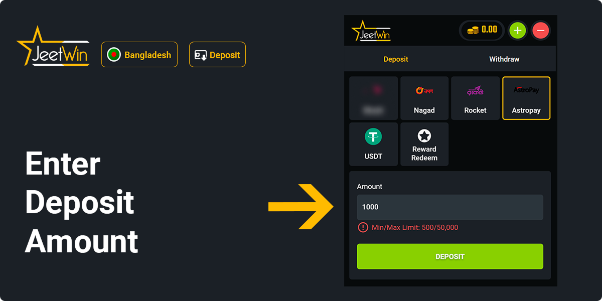 Specify the deposit amount you want to dent to Jeetwin Account